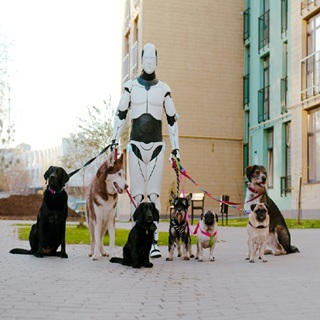 Robot walking dogs illustration representing AI for teenagers